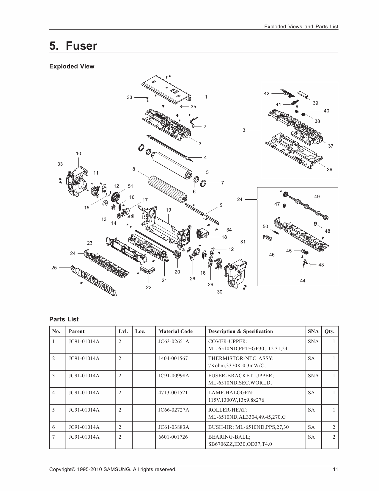 Samsung Mono-Laser-Printer ML-551x 651x Parts Manual-3